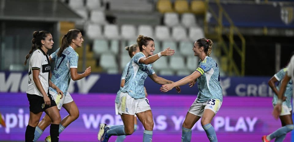 Juventus W players celebrating a goal during match Juventus W players celebrating a goal during match