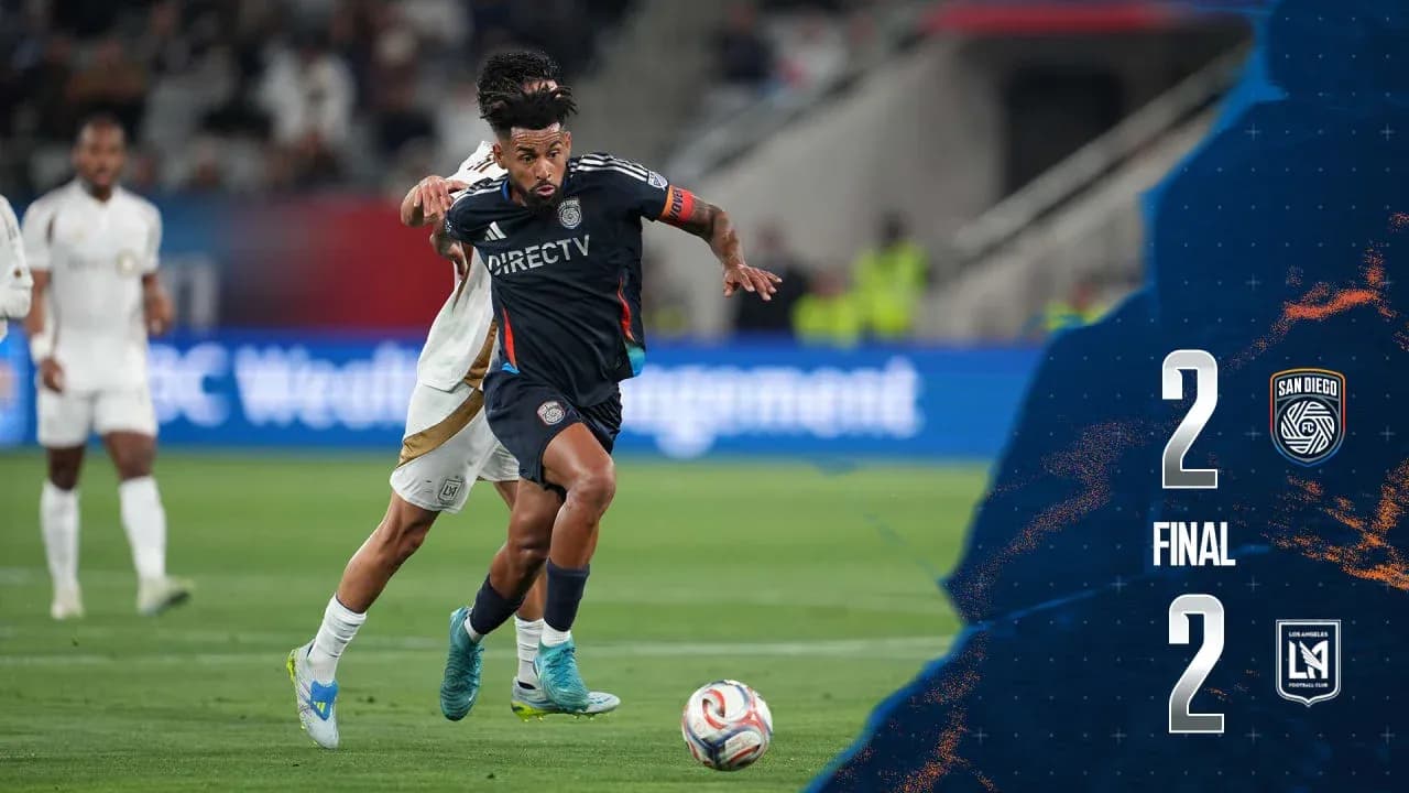 Los Angeles FC player competing against San Diego player Los Angeles FC player competing against San Diego player