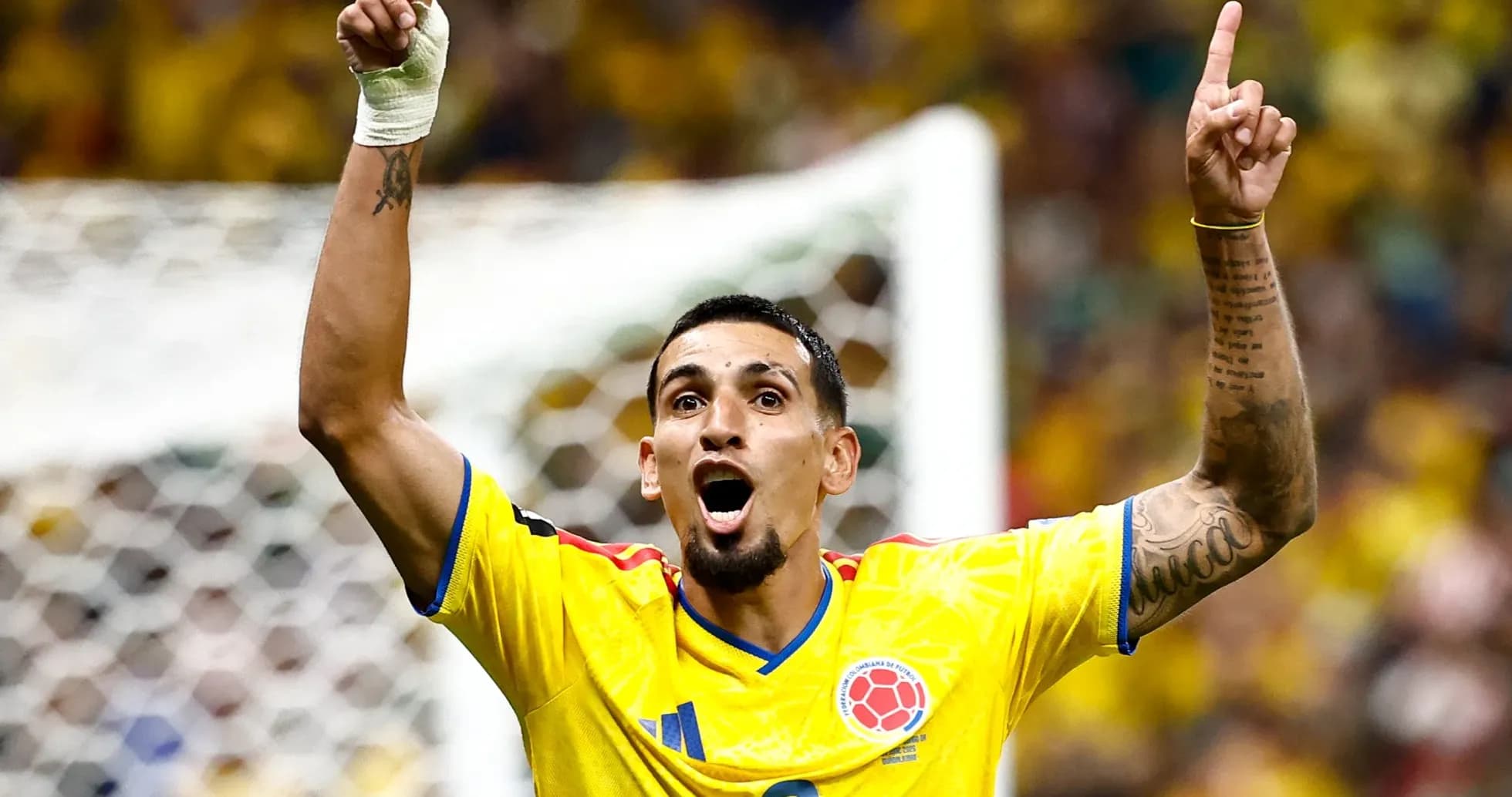 Player celebrating after scoring a goal for Colombia Player celebrating after scoring a goal for Colombia