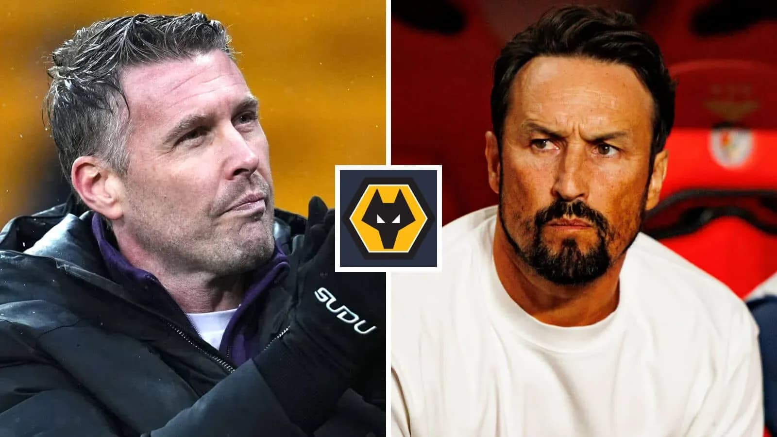 Two football managers on opposite sides of image Two football managers on opposite sides of image