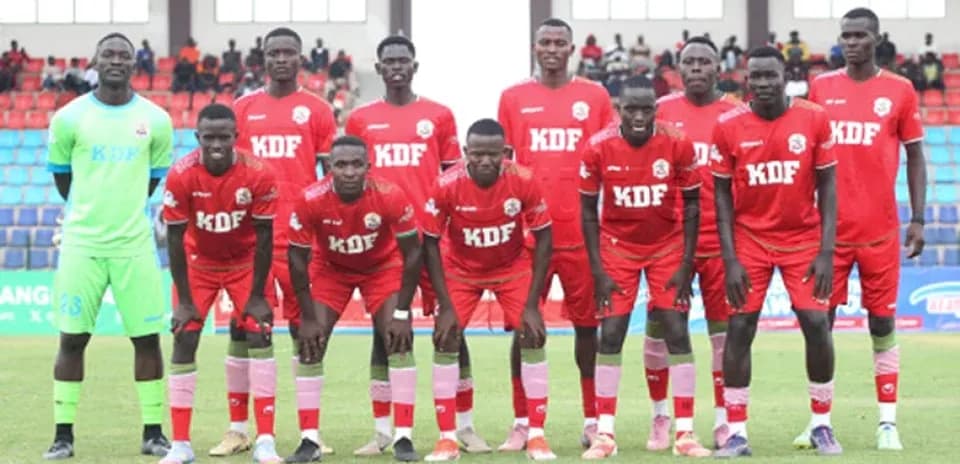 KDF football team posing for group photo KDF football team posing for group photo