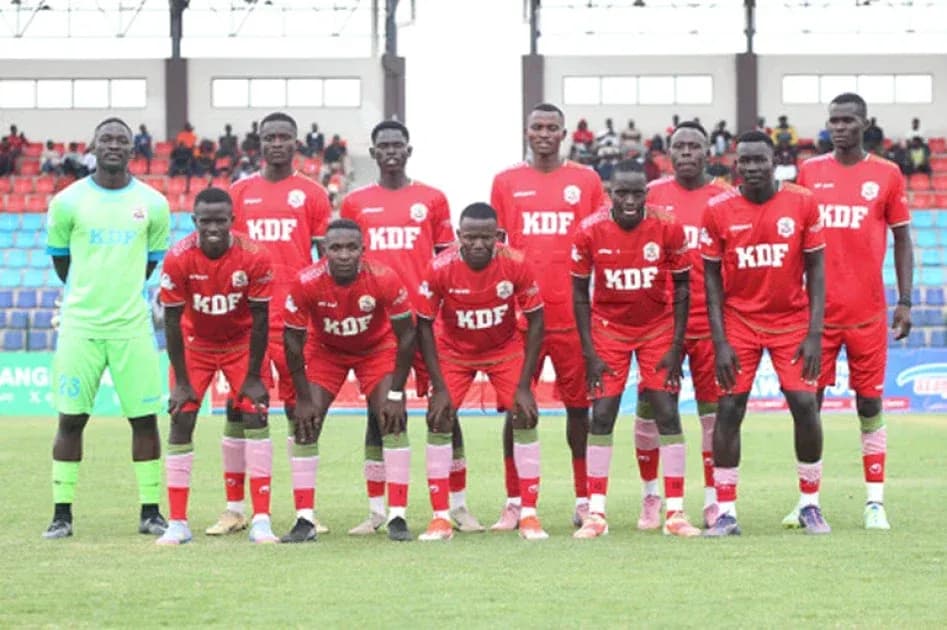 KDF football team posing for group photo KDF football team posing for group photo