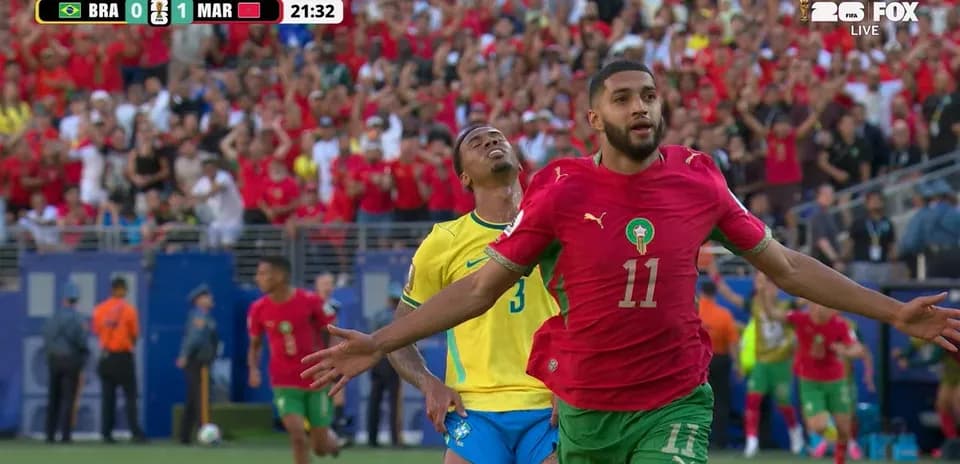Morocco player celebrating goal against Brazil Morocco player celebrating goal against Brazil
