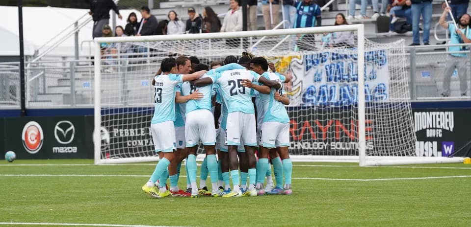 Monterey Bay players celebrating a goal Monterey Bay players celebrating a goal