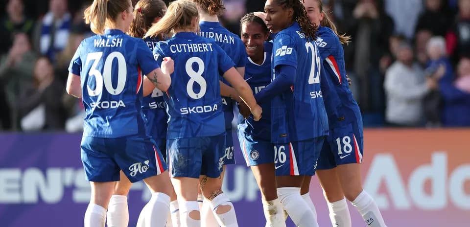 Chelsea women celebrating a goal during match Chelsea women celebrating a goal during match