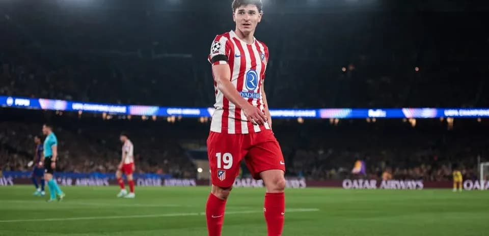 Player in Atlético Madrid kit during UEFA match Player in Atlético Madrid kit during UEFA match