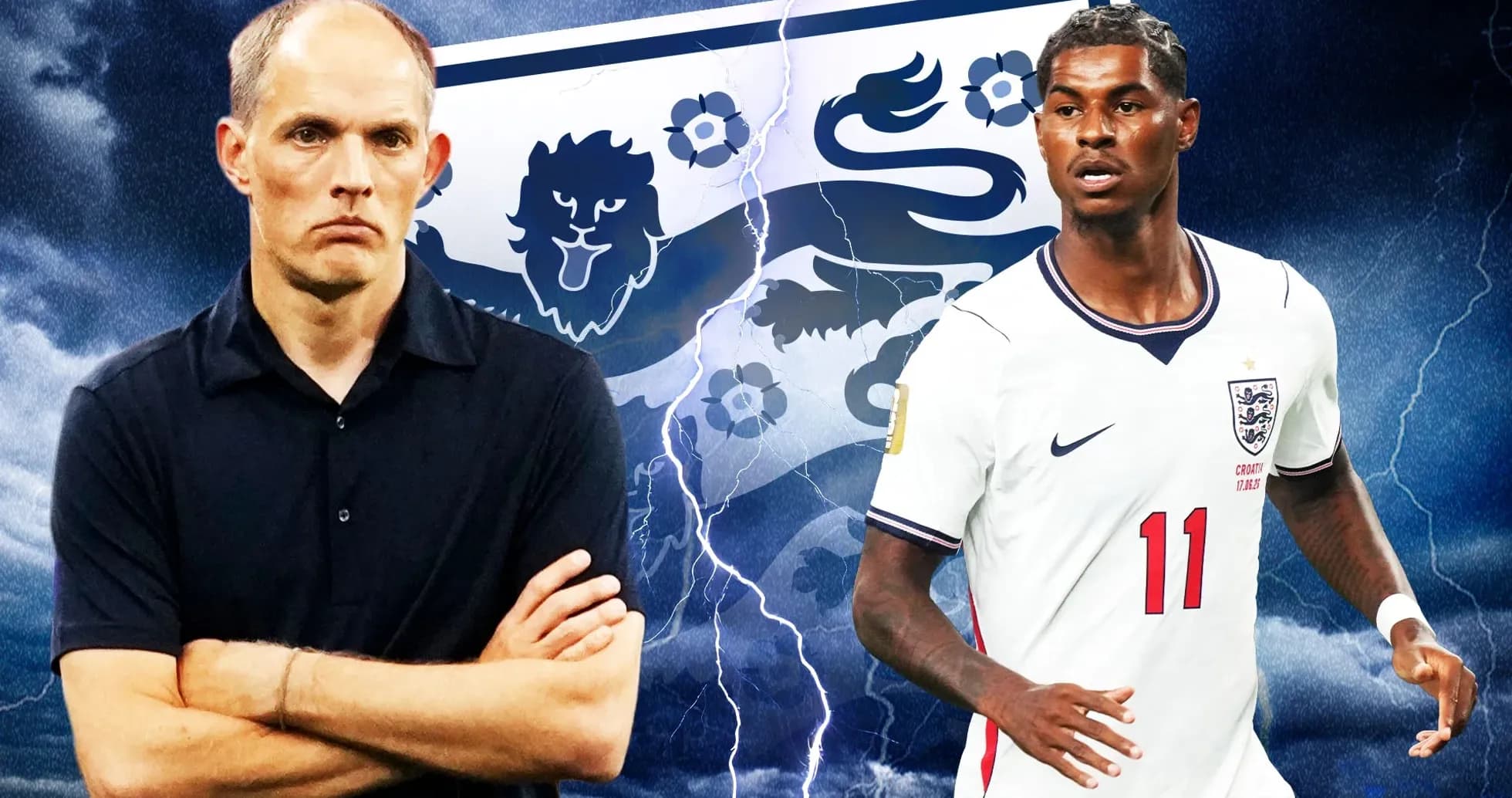 Coach and player in front of England flag backdrop Coach and player in front of England flag backdrop