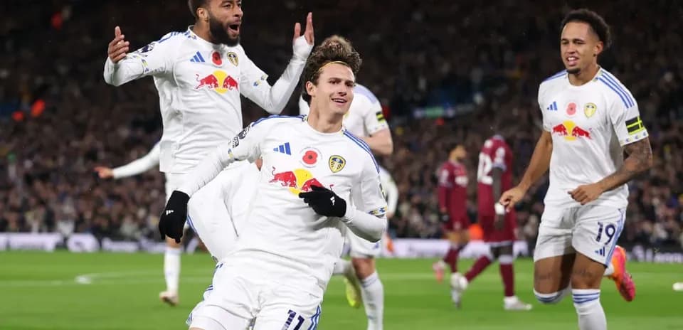 Leeds players celebrating a goal during match Leeds players celebrating a goal during match