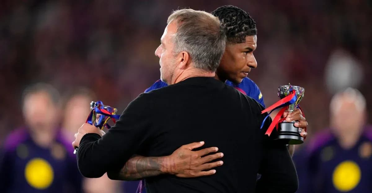 Two individuals embracing while holding trophies Two individuals embracing while holding trophies