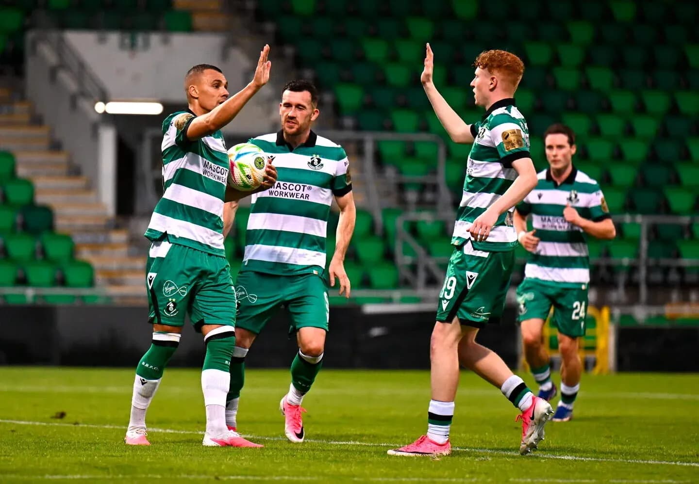Shamrock Rovers players celebrating during match Shamrock Rovers players celebrating during match