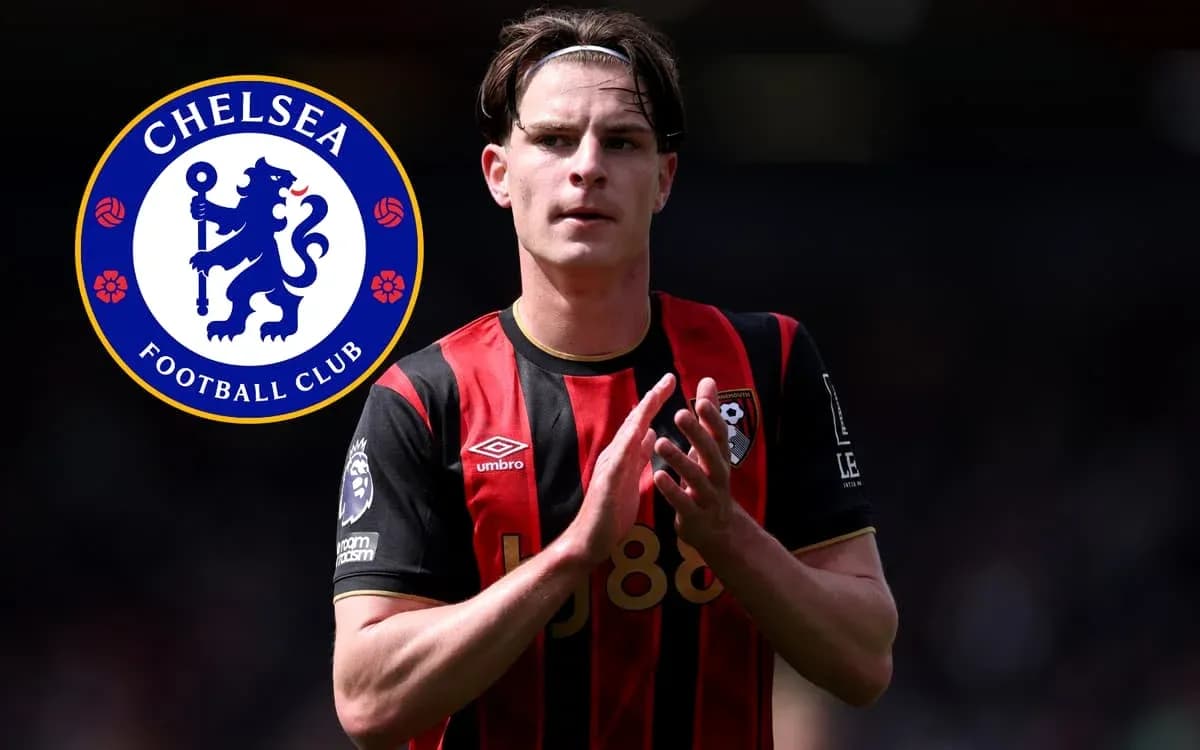 Player in Bournemouth kit with Chelsea logo background Player in Bournemouth kit with Chelsea logo background