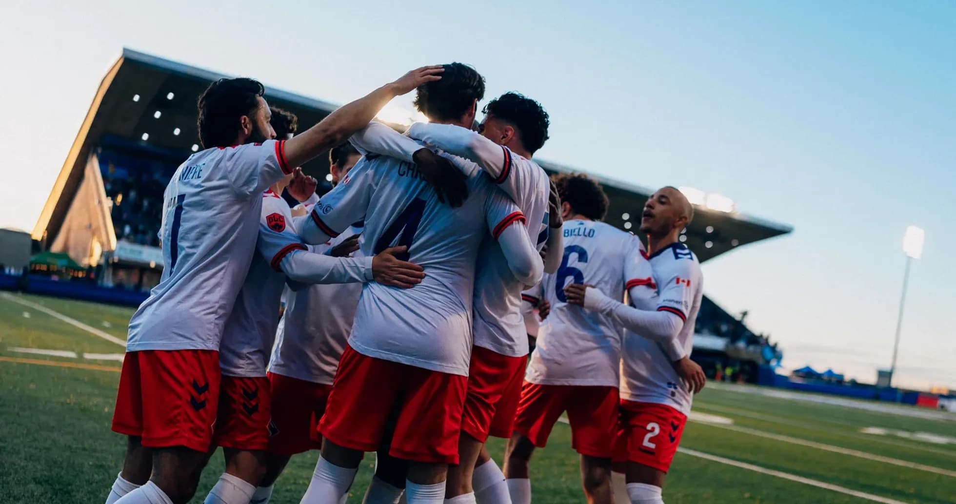 HFX Wanderers FC players celebrating a goal HFX Wanderers FC players celebrating a goal