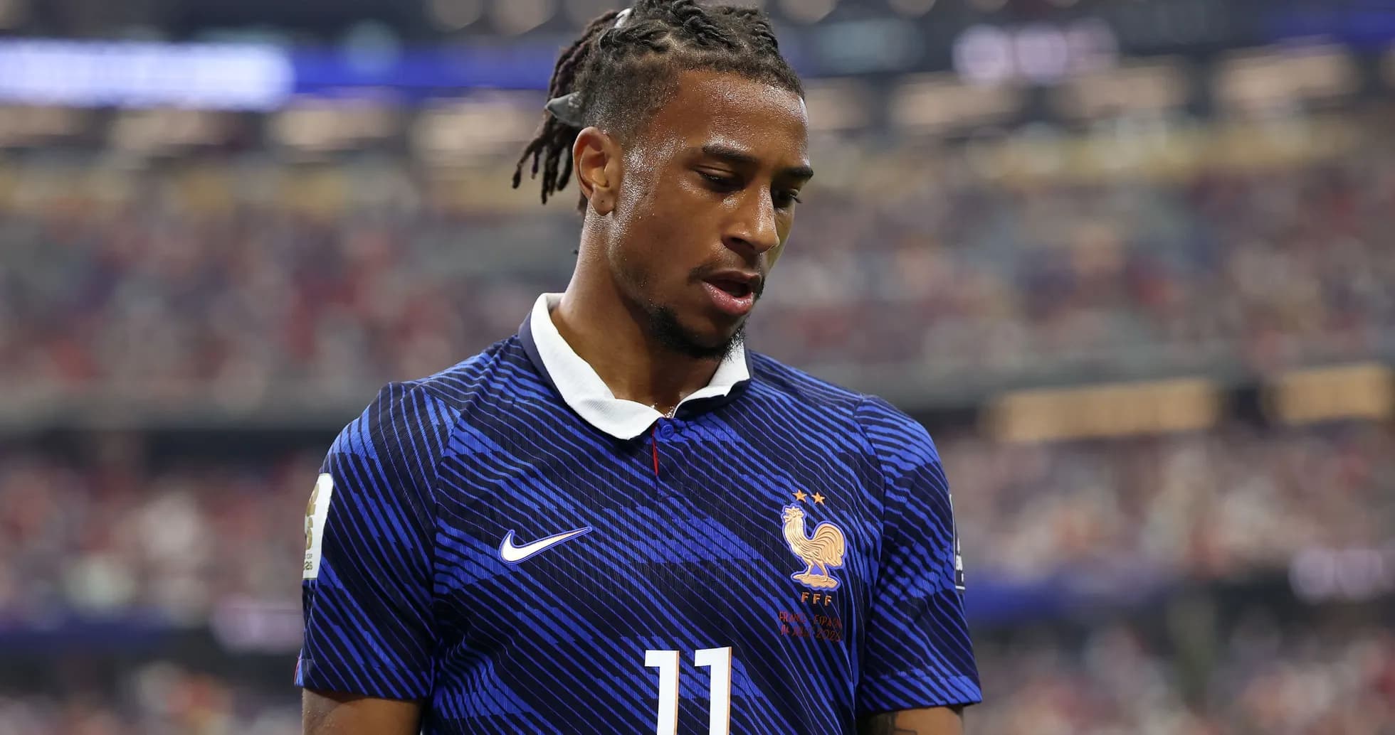 Player in France jersey during match on field Player in France jersey during match on field