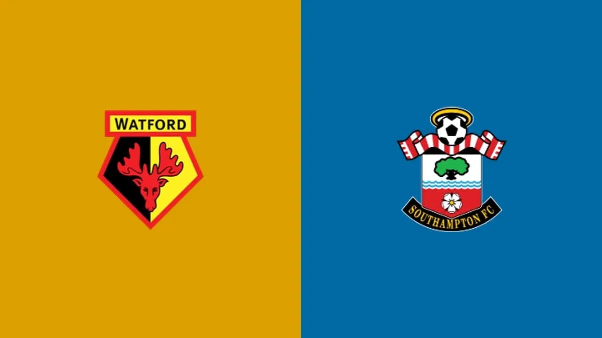 Logos of Watford and Southampton FC on colored backgrounds Logos of Watford and Southampton FC on colored backgrounds