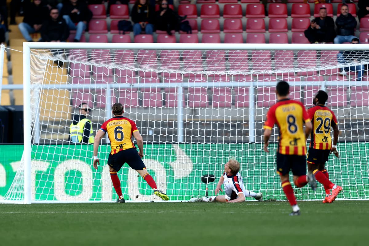 Goalkeeper saved shot during Lecce vs Genoa match Goalkeeper saved shot during Lecce vs Genoa match