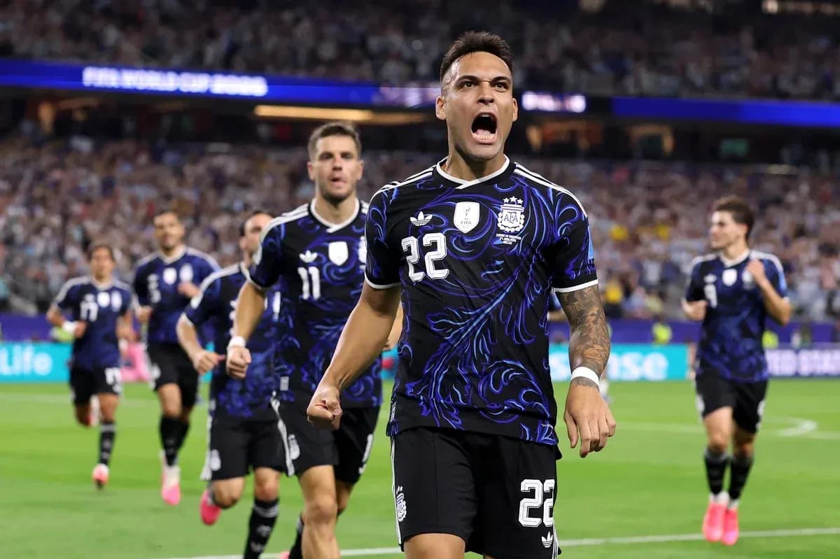 Argentinian players celebrating a goal during match Argentinian players celebrating a goal during match