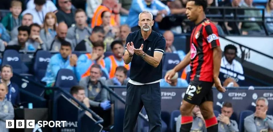 Bournemouth manager instructing player during match Bournemouth manager instructing player during match