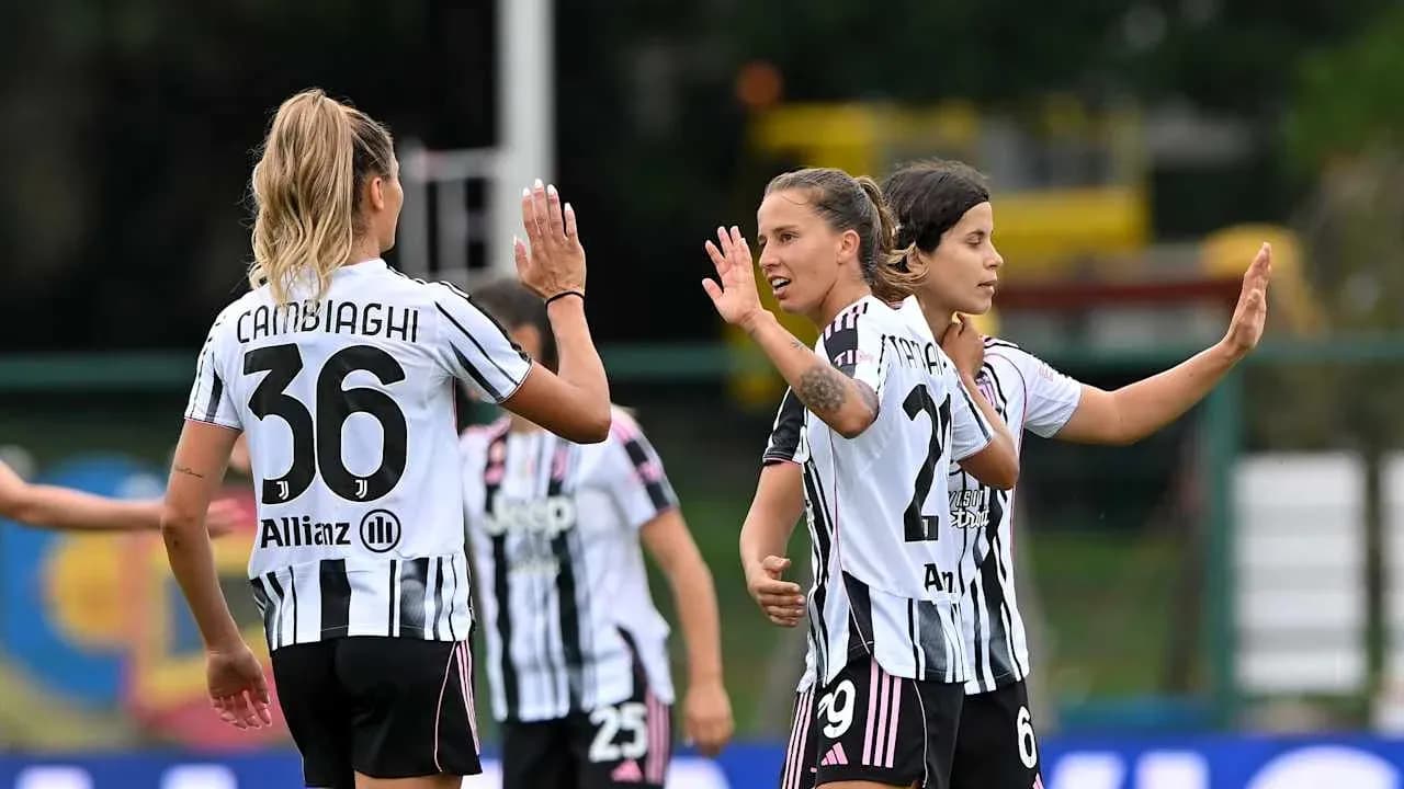 Juventus Women players celebrating during match Juventus Women players celebrating during match