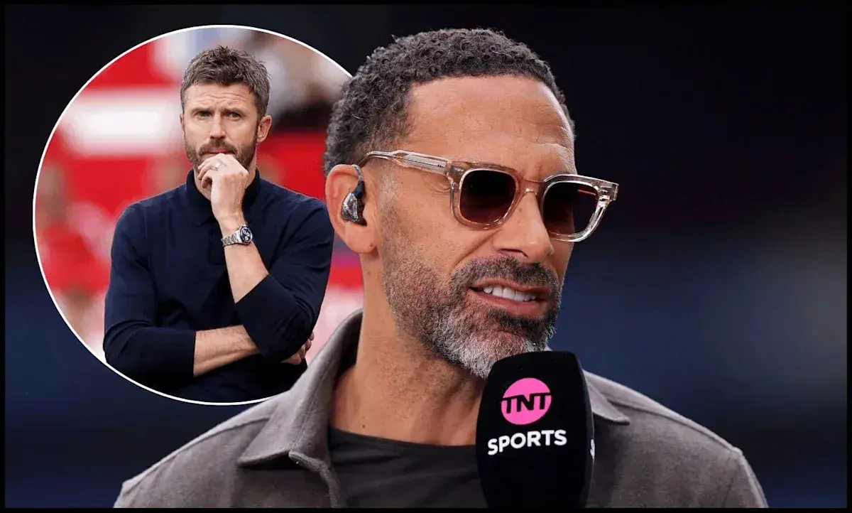 Rio Ferdinand speaking during a sports broadcast Rio Ferdinand speaking during a sports broadcast