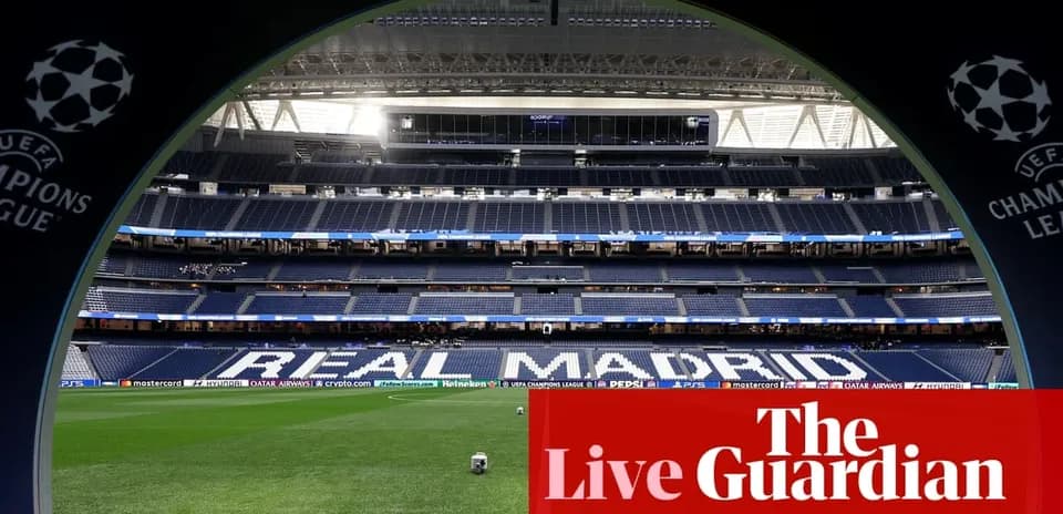 View of stadium with 'REAL MADRID' displayed prominently View of stadium with 'REAL MADRID' displayed prominently