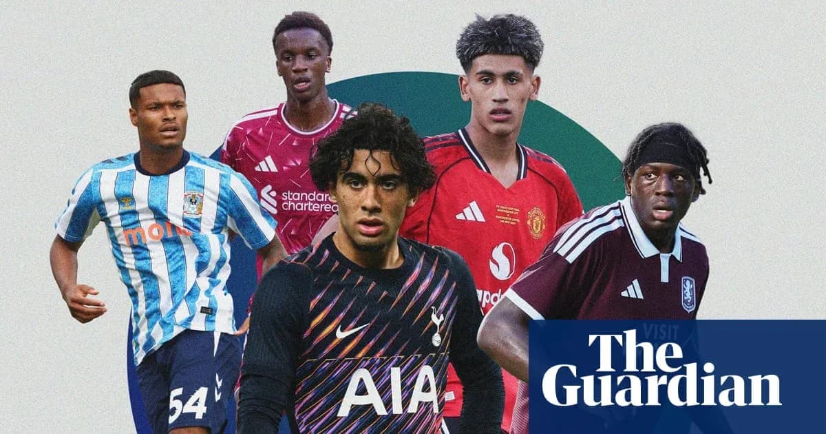 Five young football players from various teams Five young football players from various teams