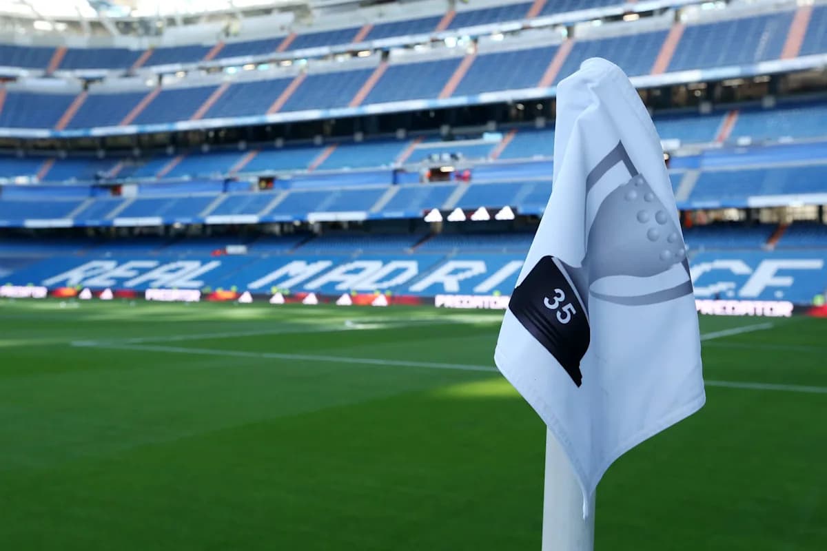 Corner flag with '35' at Real Madrid stadium Corner flag with '35' at Real Madrid stadium
