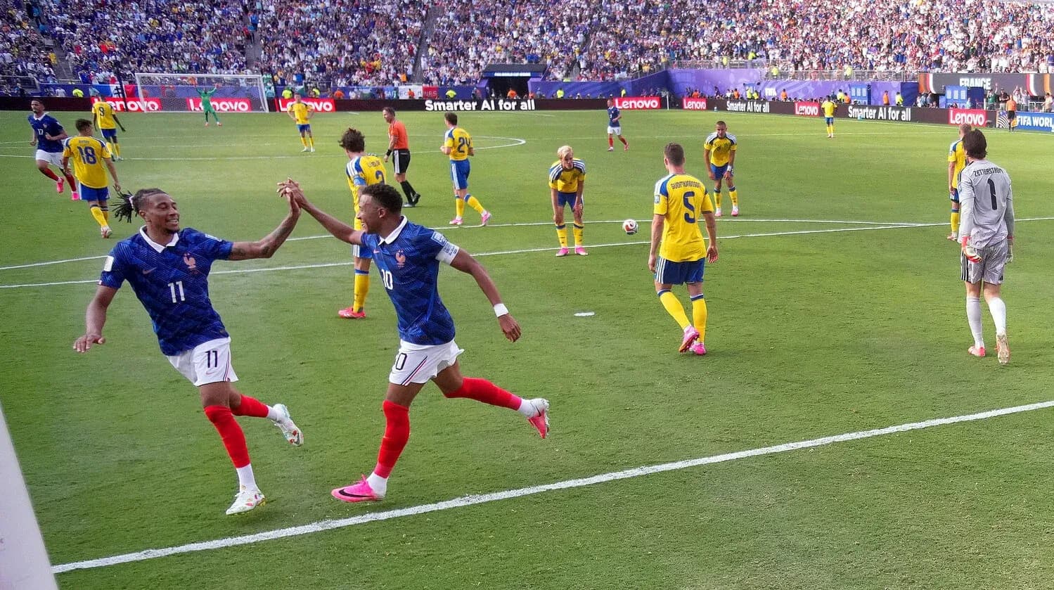 Players celebrating a goal during France vs Sweden Players celebrating a goal during France vs Sweden