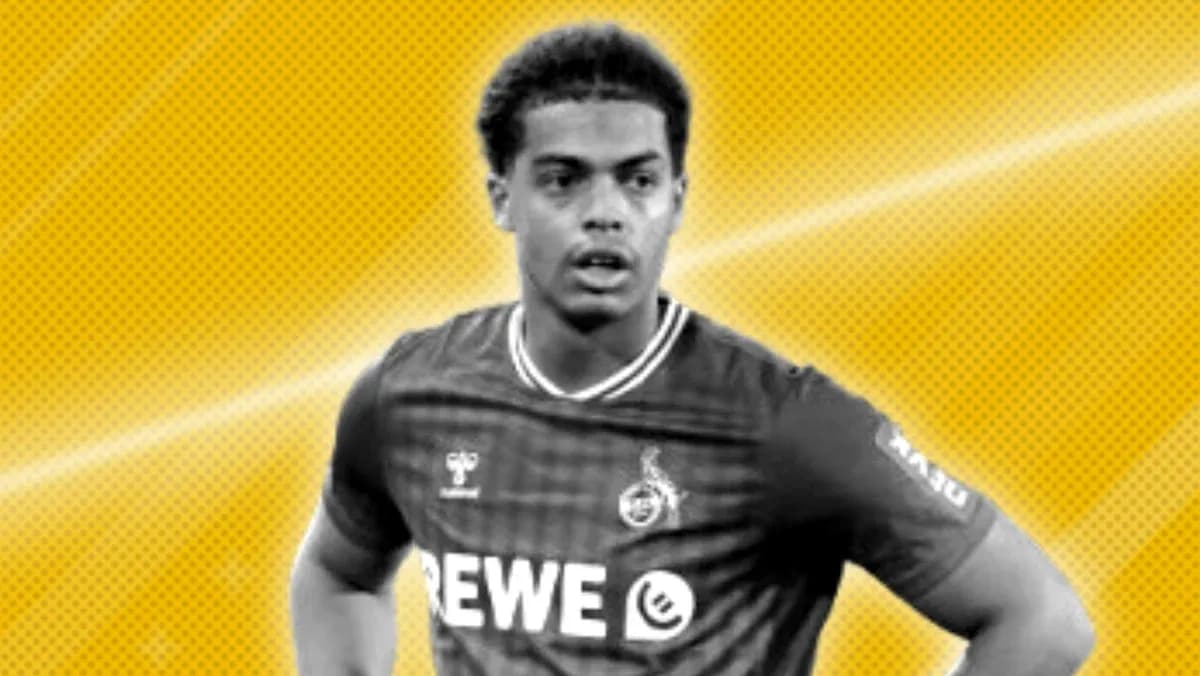 Football player in REWE jersey against yellow background Football player in REWE jersey against yellow background