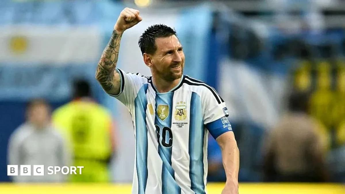 Lionel Messi celebrating during a football match Lionel Messi celebrating during a football match