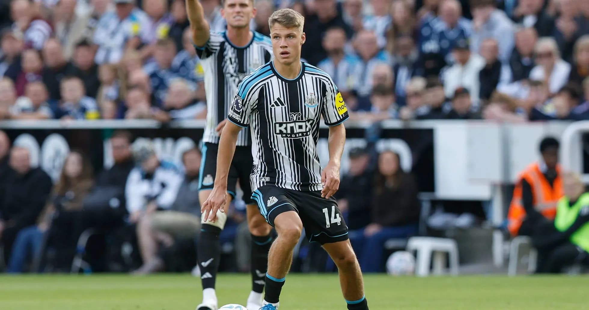Newcastle player preparing to pass the ball Newcastle player preparing to pass the ball