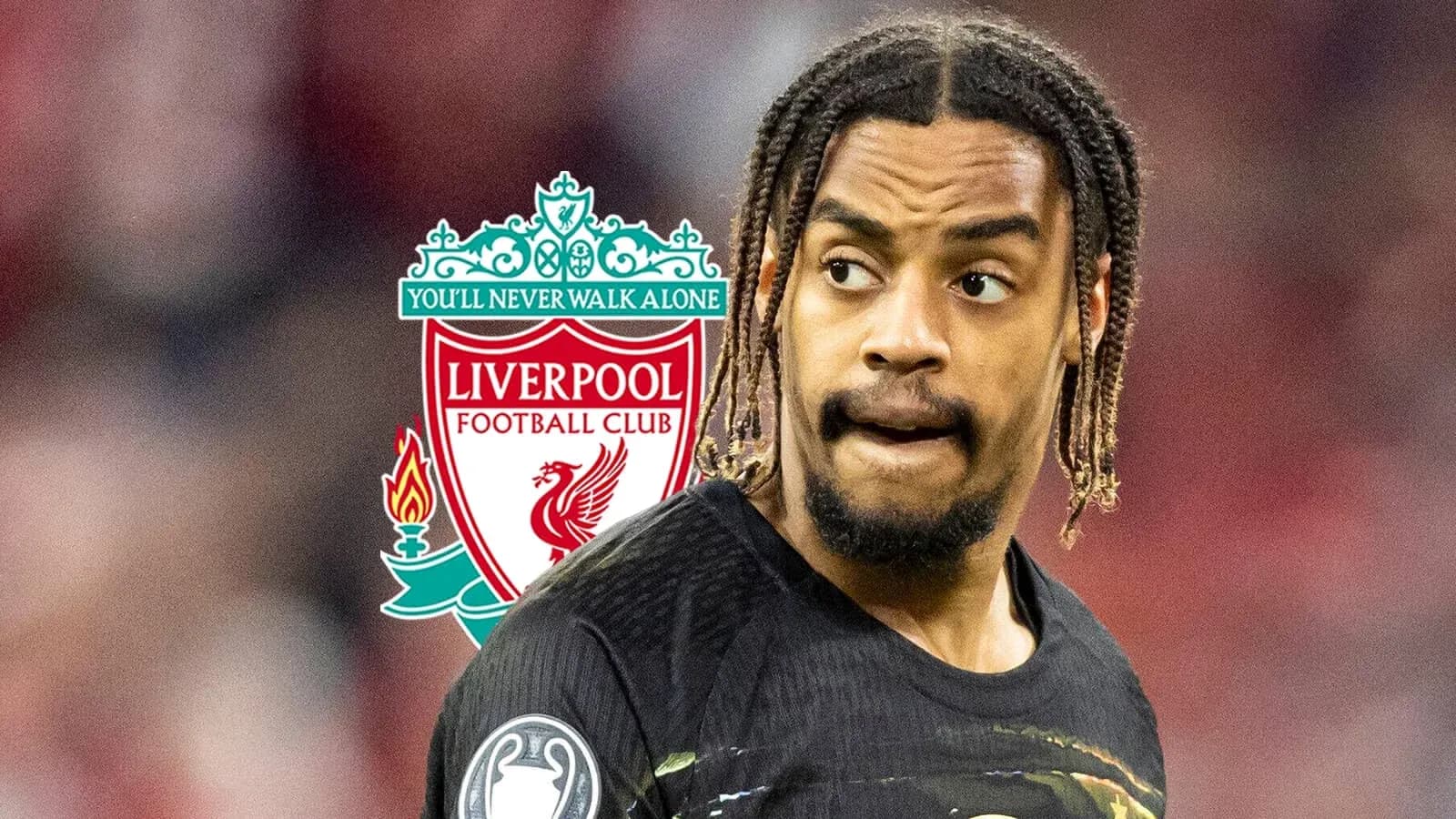Player in Liverpool FC kit with club logo Player in Liverpool FC kit with club logo