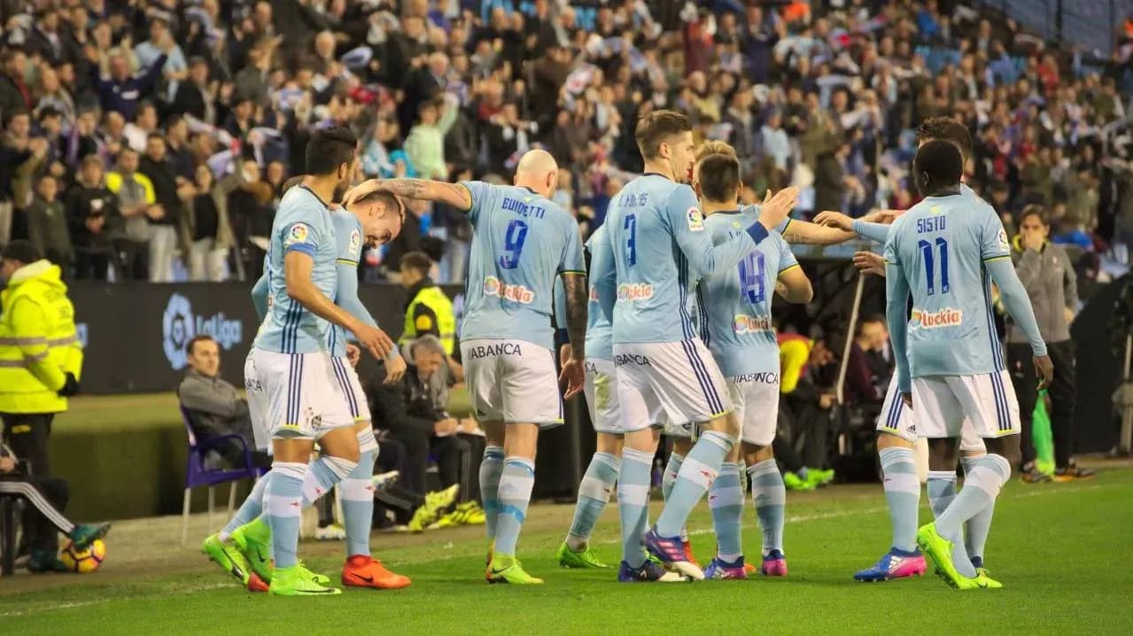 Celta Vigo players celebrating a goal Celta Vigo players celebrating a goal