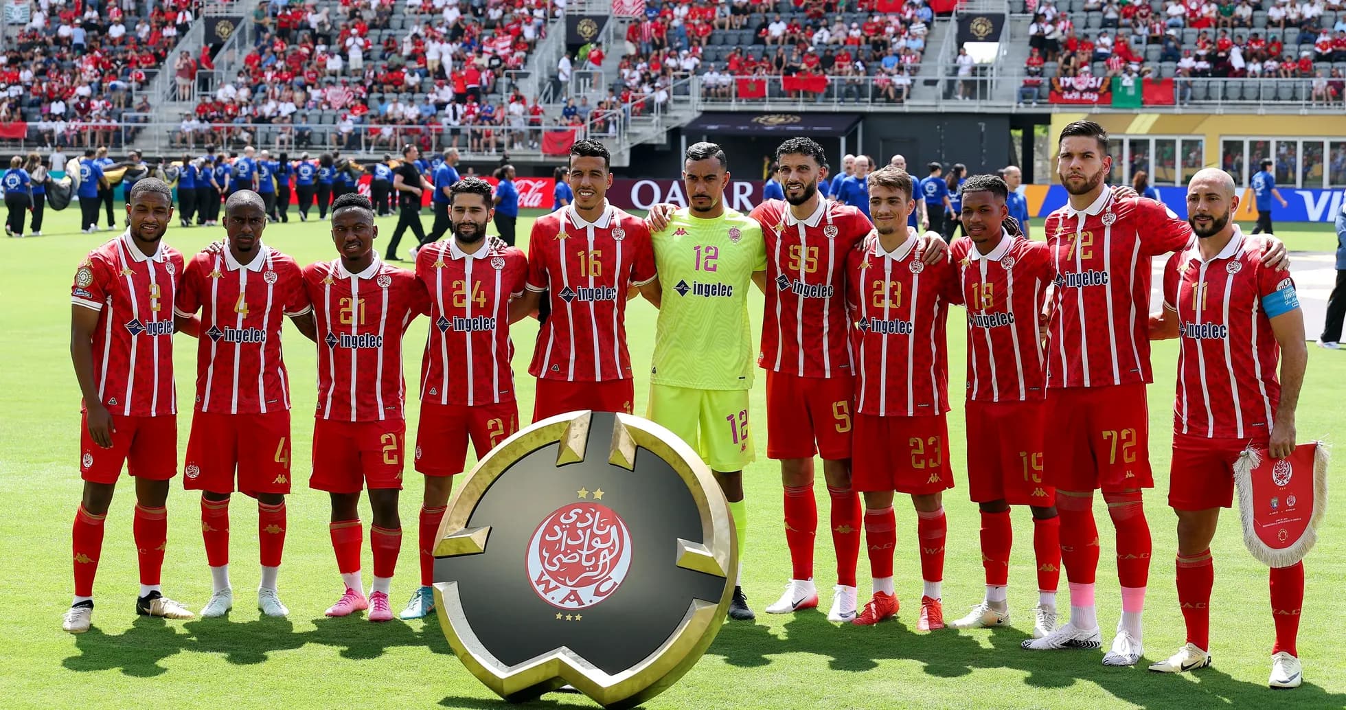 Wydad Casablanca players posing with trophy before match Wydad Casablanca players posing with trophy before match