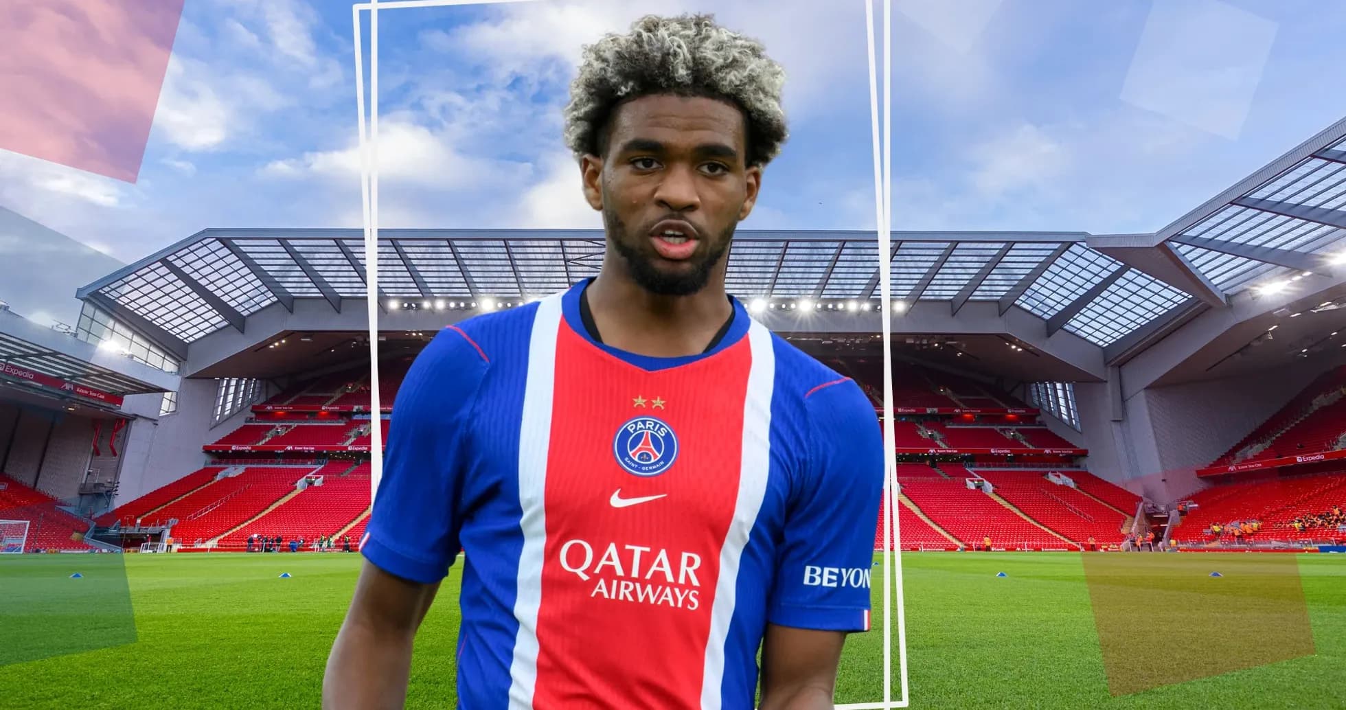 Player wearing PSG jersey at Anfield stadium Player wearing PSG jersey at Anfield stadium