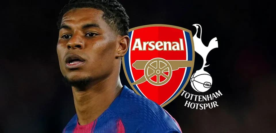 Player with Arsenal and Tottenham logos in background Player with Arsenal and Tottenham logos in background