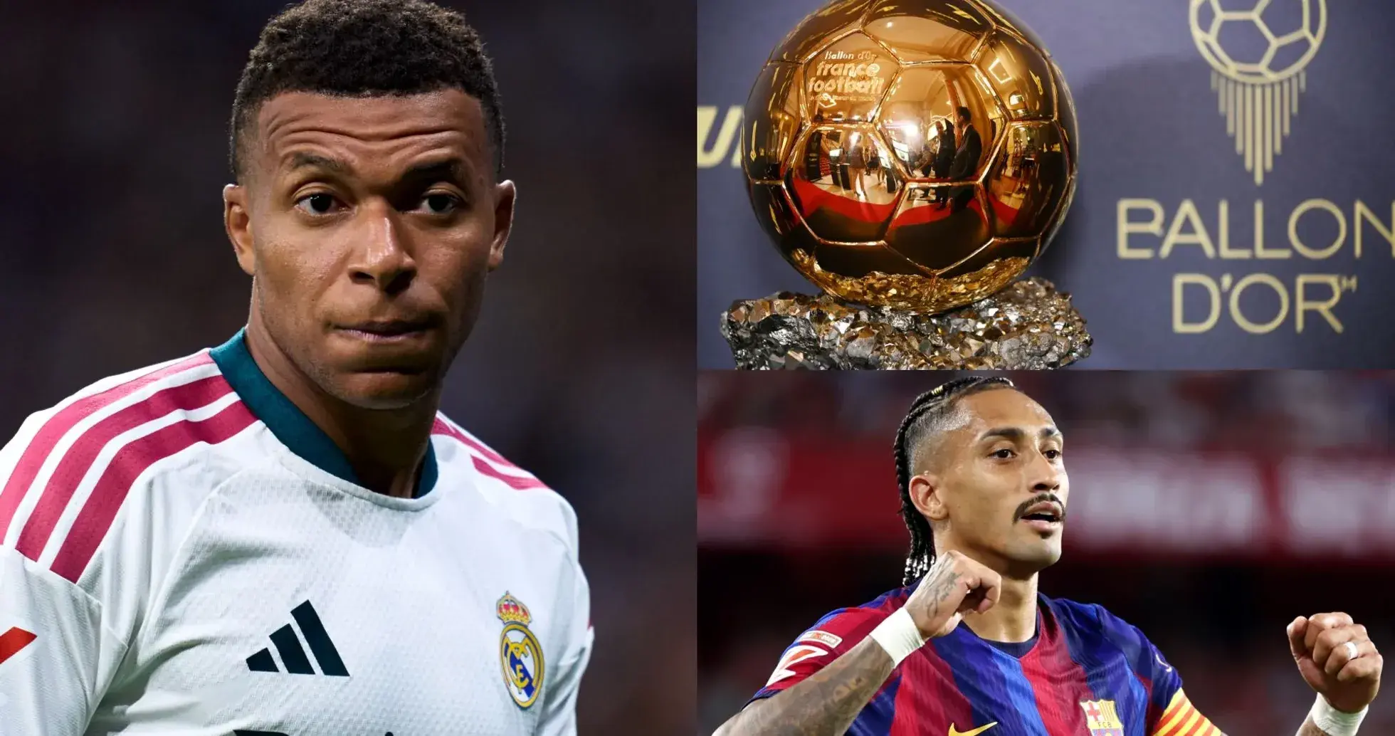 Mbappé and another player near Ballon d'Or trophy Mbappé and another player near Ballon d'Or trophy