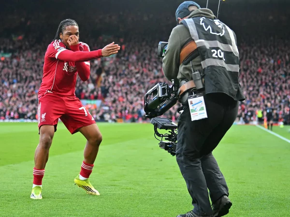 Liverpool player celebrating in front of camera Liverpool player celebrating in front of camera