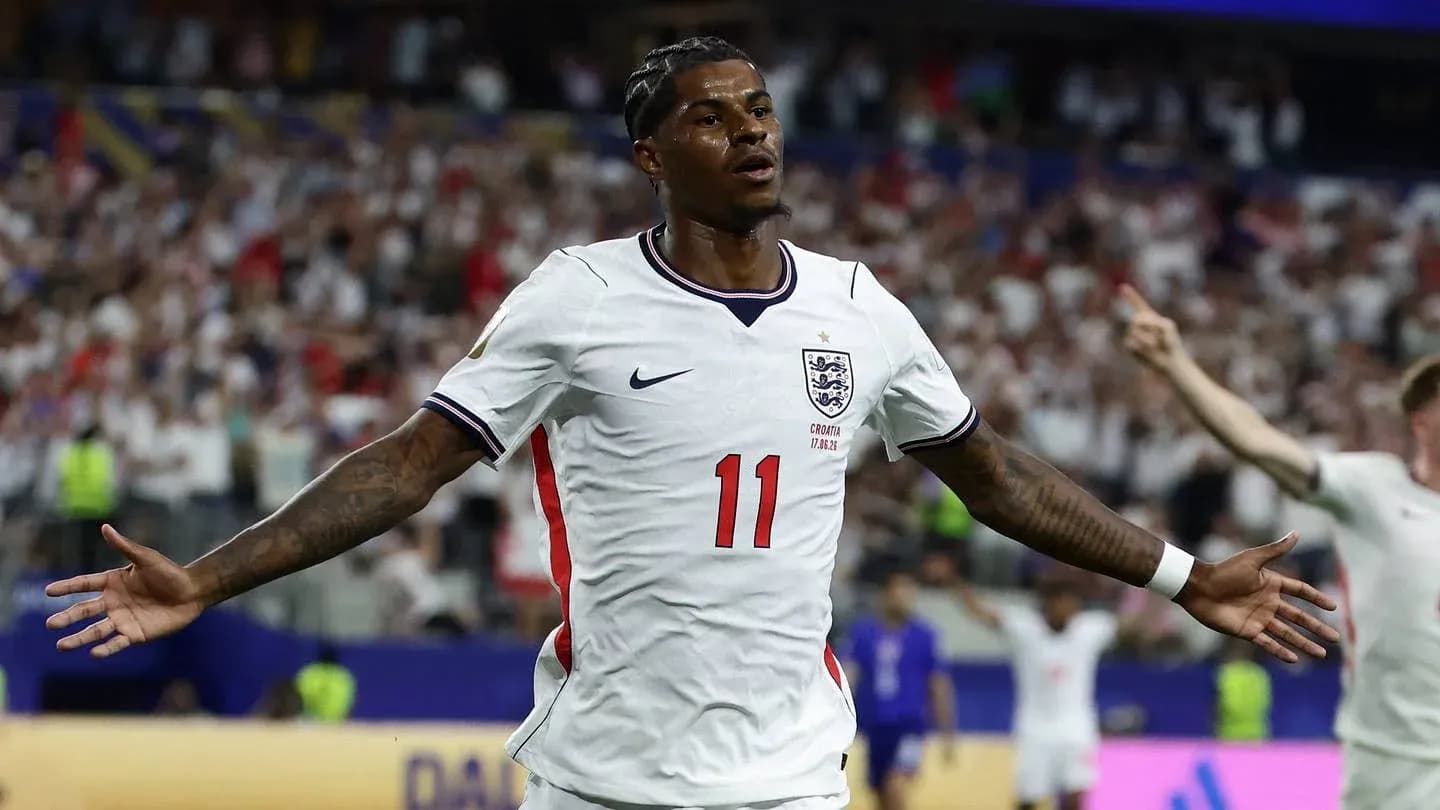 Player celebrating after scoring a goal for England Player celebrating after scoring a goal for England
