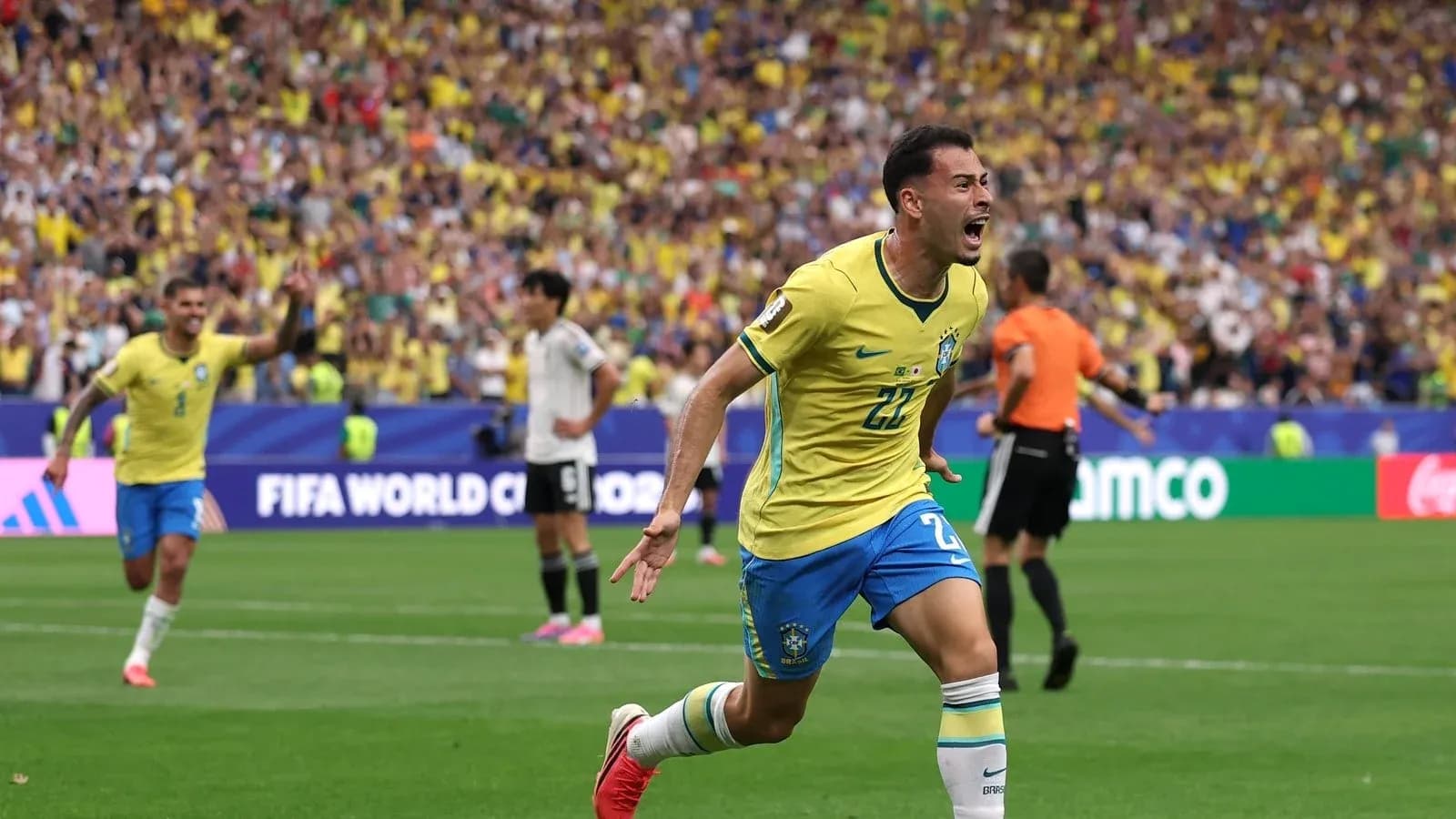 Brazil player celebrating a goal during match Brazil player celebrating a goal during match