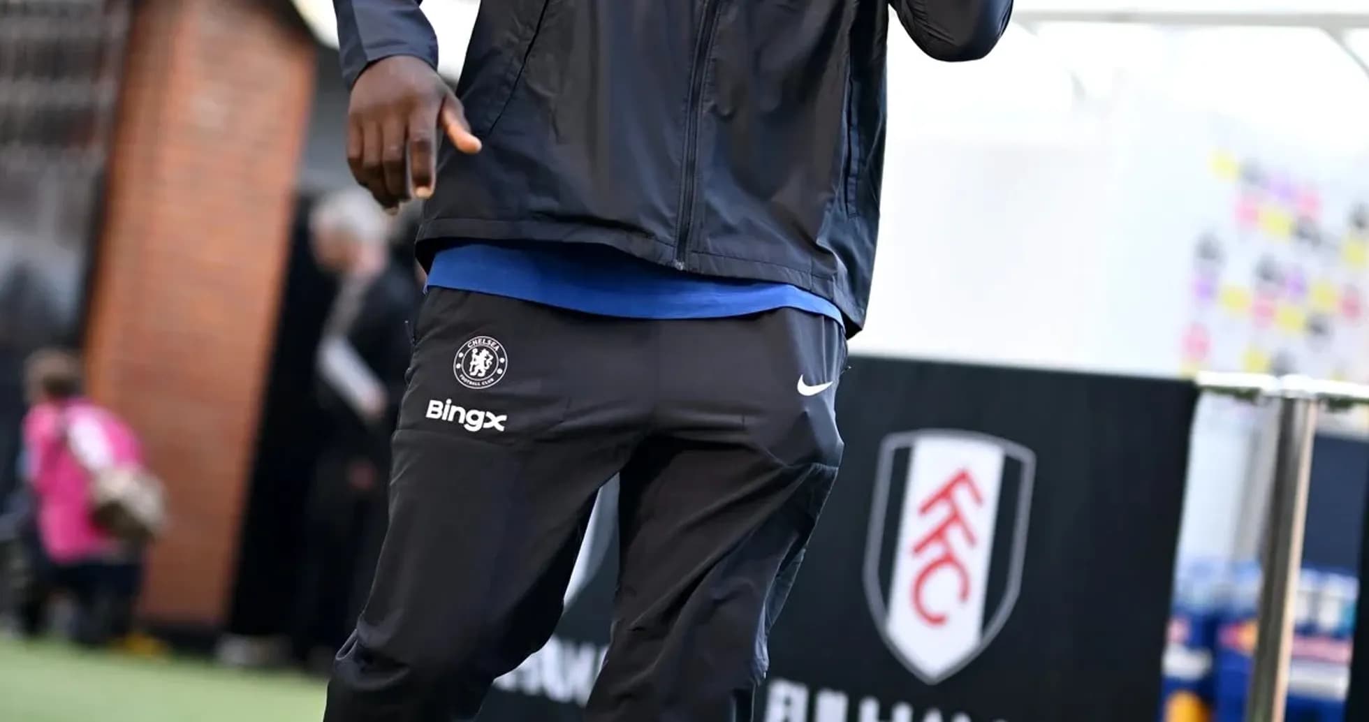 Player arriving in Chelsea tracksuit before match Player arriving in Chelsea tracksuit before match
