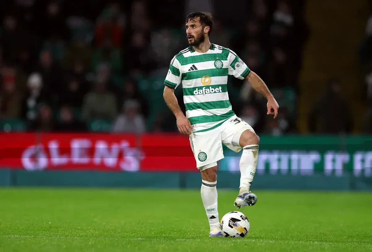 Celtic player controlling the ball on the pitch Celtic player controlling the ball on the pitch
