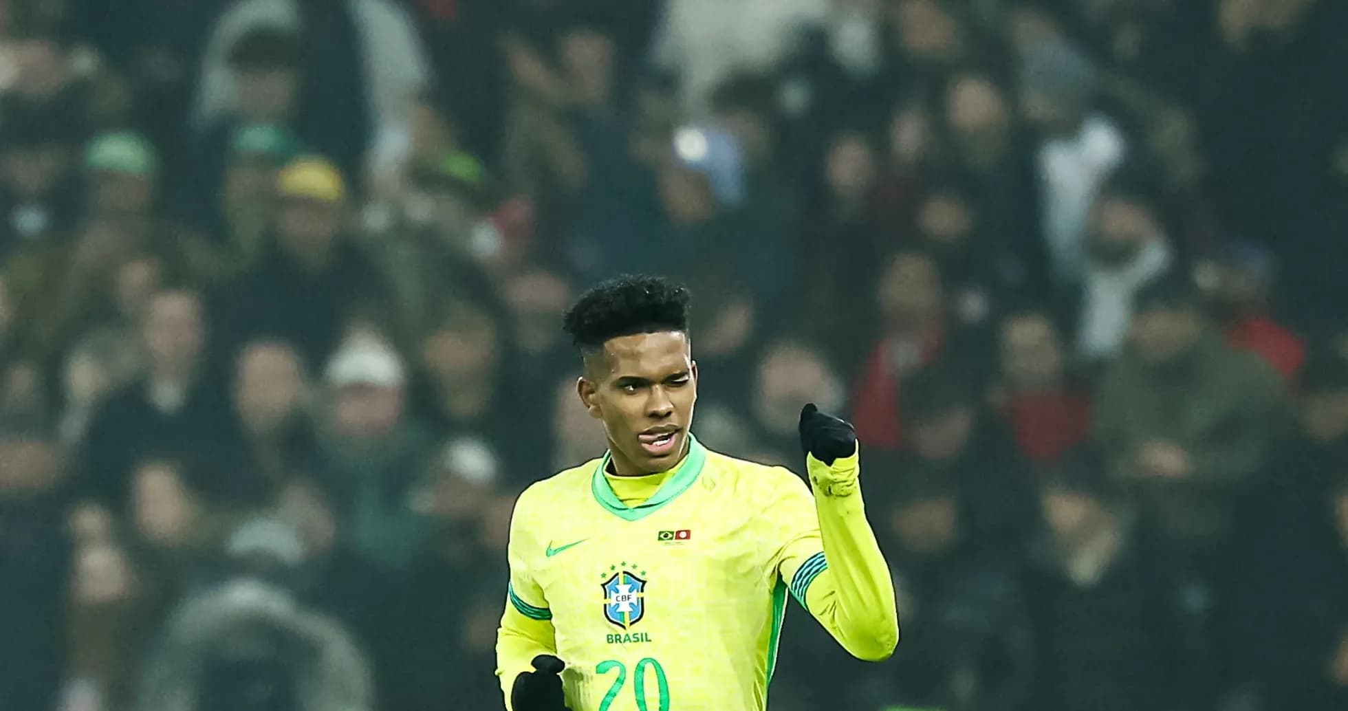 Player celebrating in Brazil national team jersey Player celebrating in Brazil national team jersey