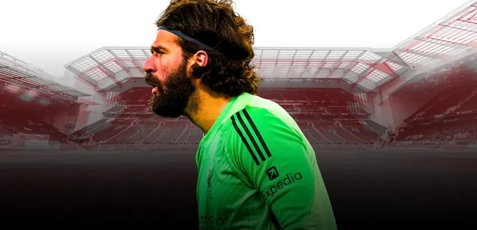 Goalkeeper Alisson Becker in Liverpool kit at stadium Goalkeeper Alisson Becker in Liverpool kit at stadium