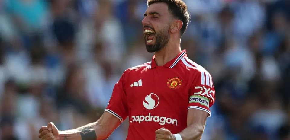 Bruno Fernandes celebrating during Manchester United match Bruno Fernandes celebrating during Manchester United match