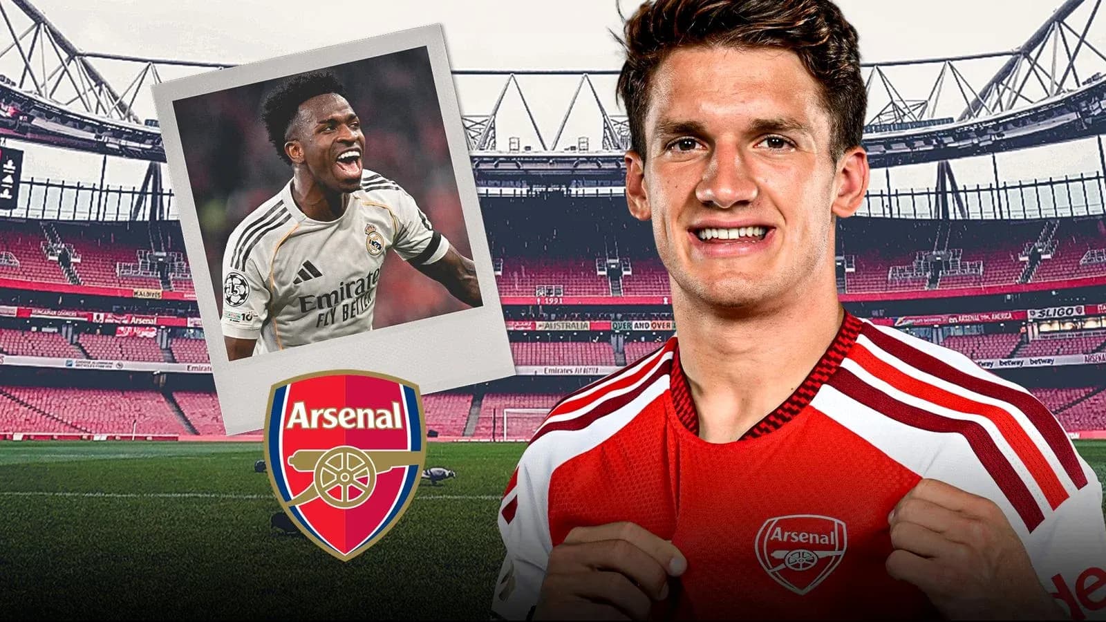 Arsenal player posing with club logo at Emirates Stadium Arsenal player posing with club logo at Emirates Stadium