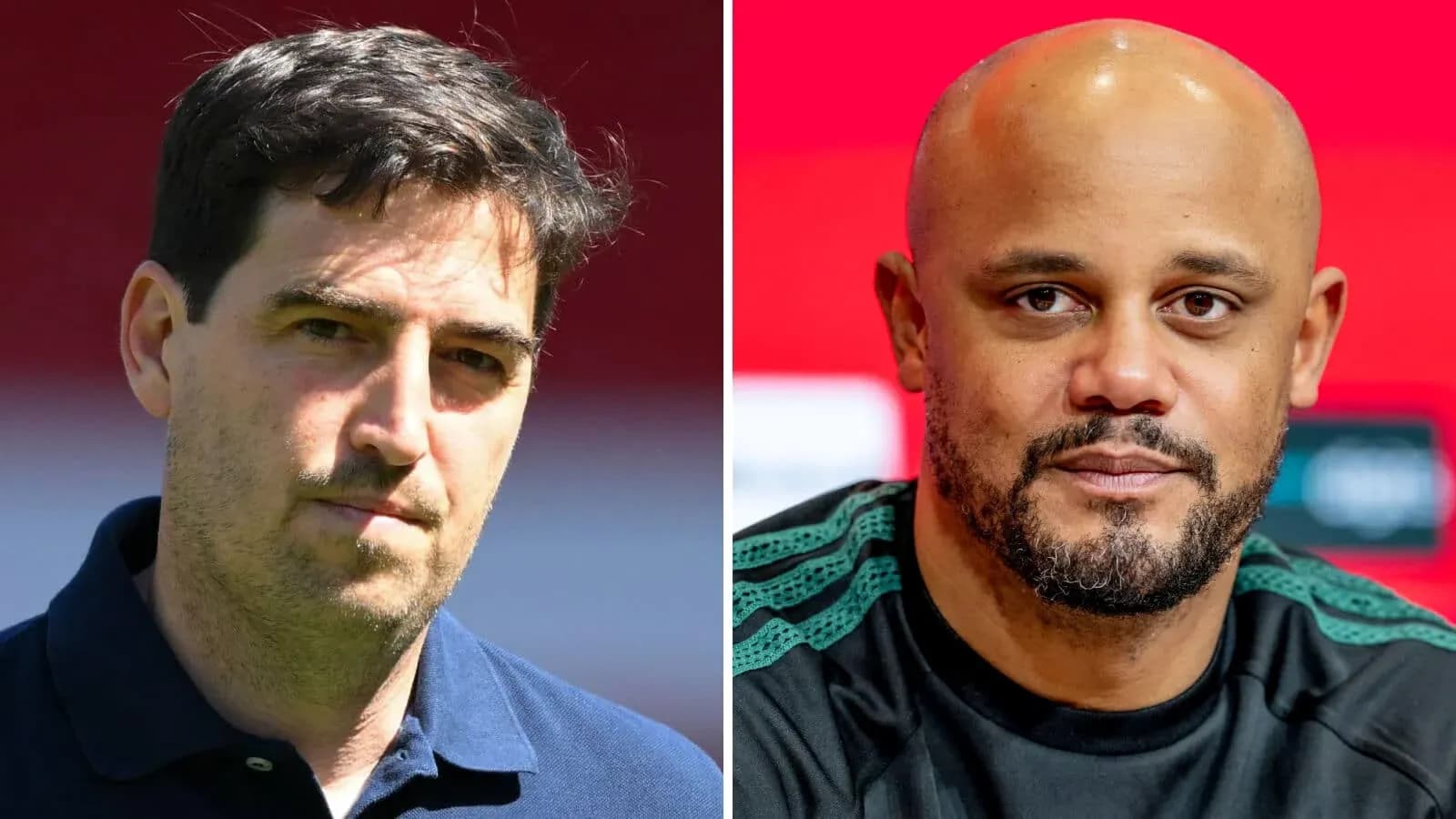 Two football managers posing for a split image Two football managers posing for a split image