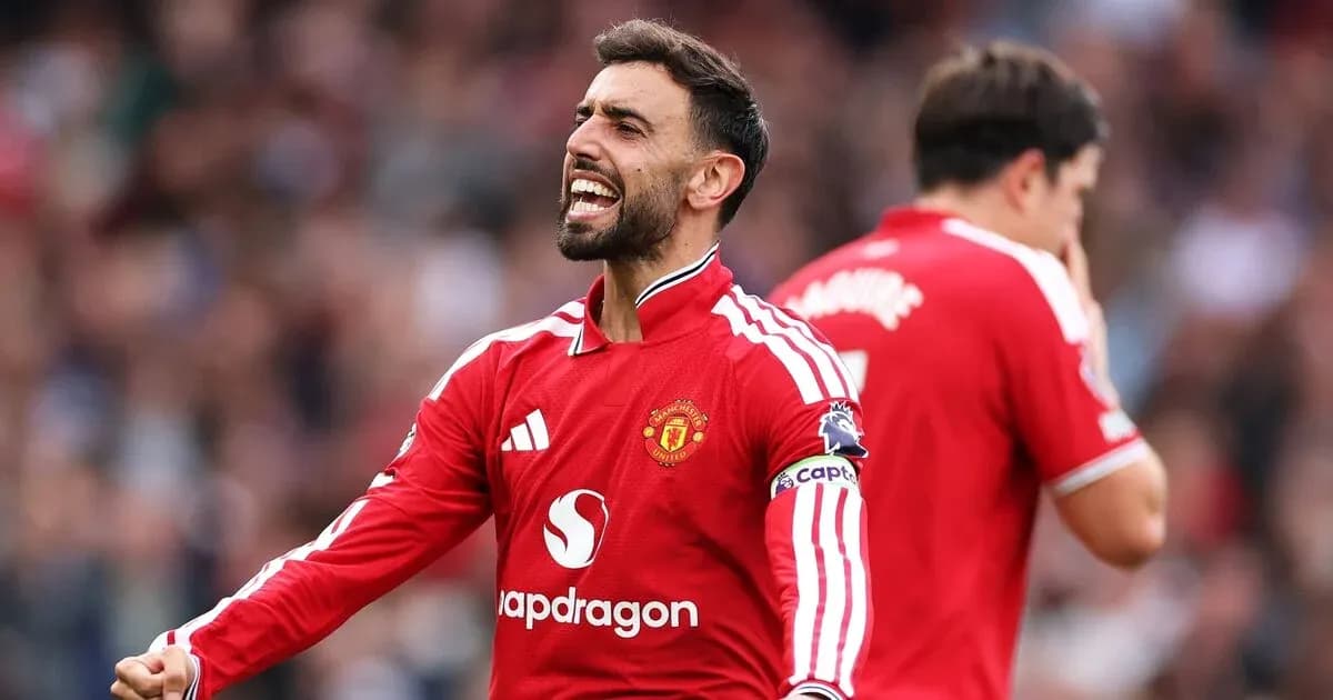 Bruno Fernandes celebrating during a Manchester United match Bruno Fernandes celebrating during a Manchester United match