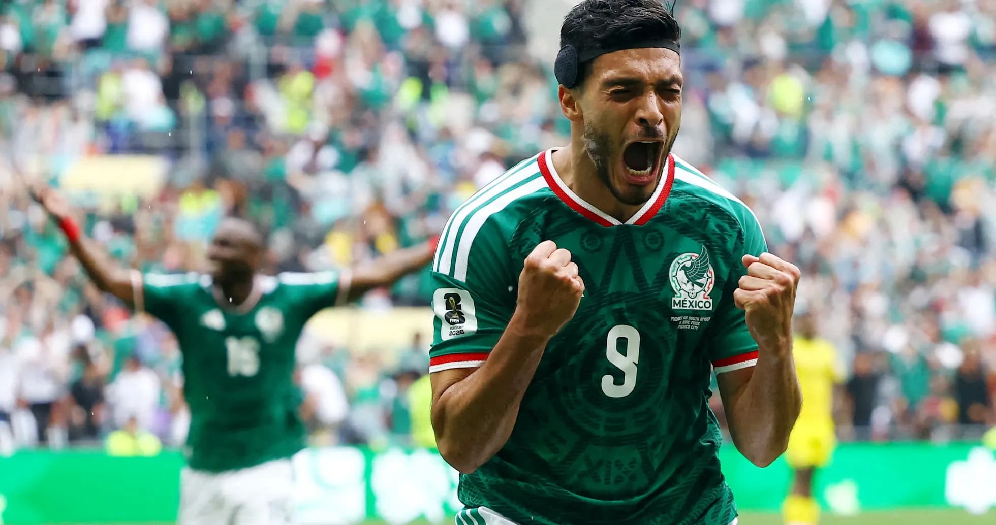 Raúl Jiménez celebrating during Mexico match Raúl Jiménez celebrating during Mexico match