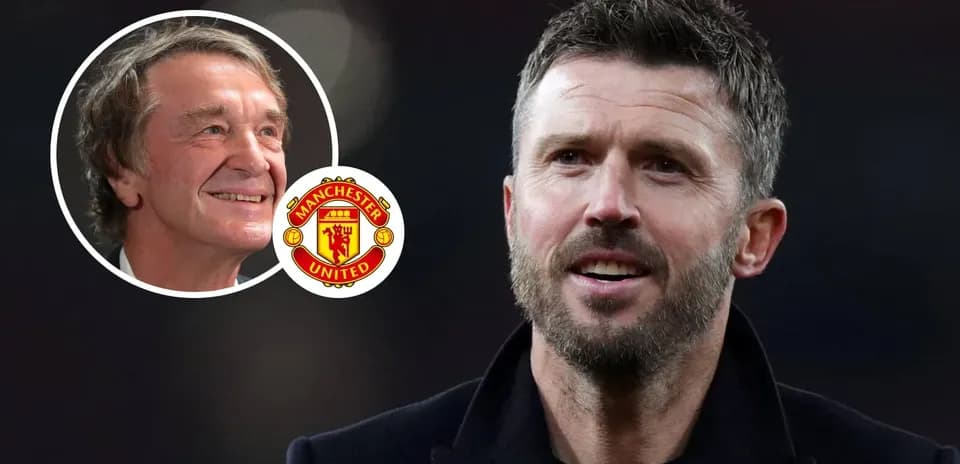 Michael Carrick speaking with Manchester United logo Michael Carrick speaking with Manchester United logo