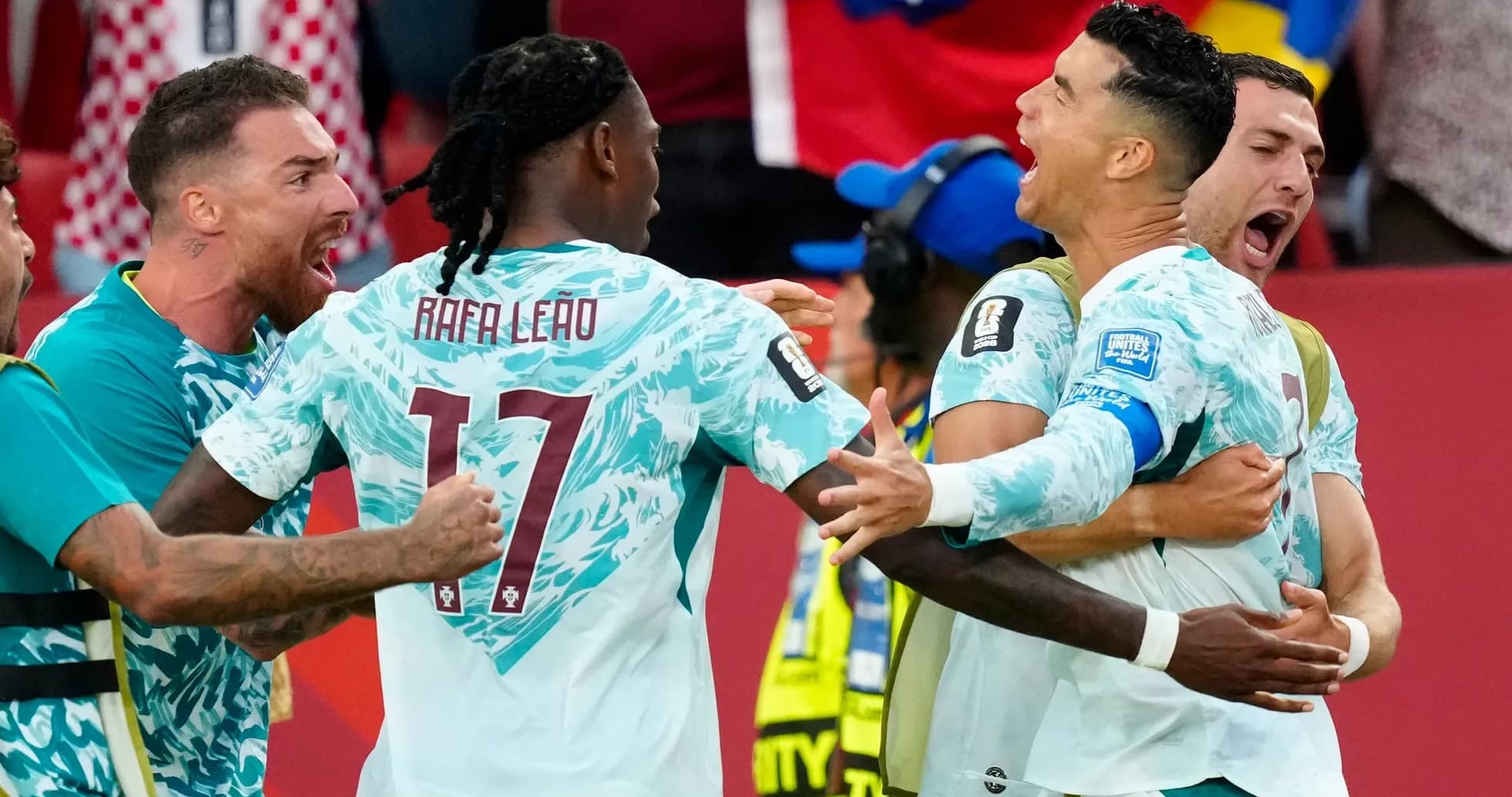 Portugal players celebrating a goal against Croatia Portugal players celebrating a goal against Croatia